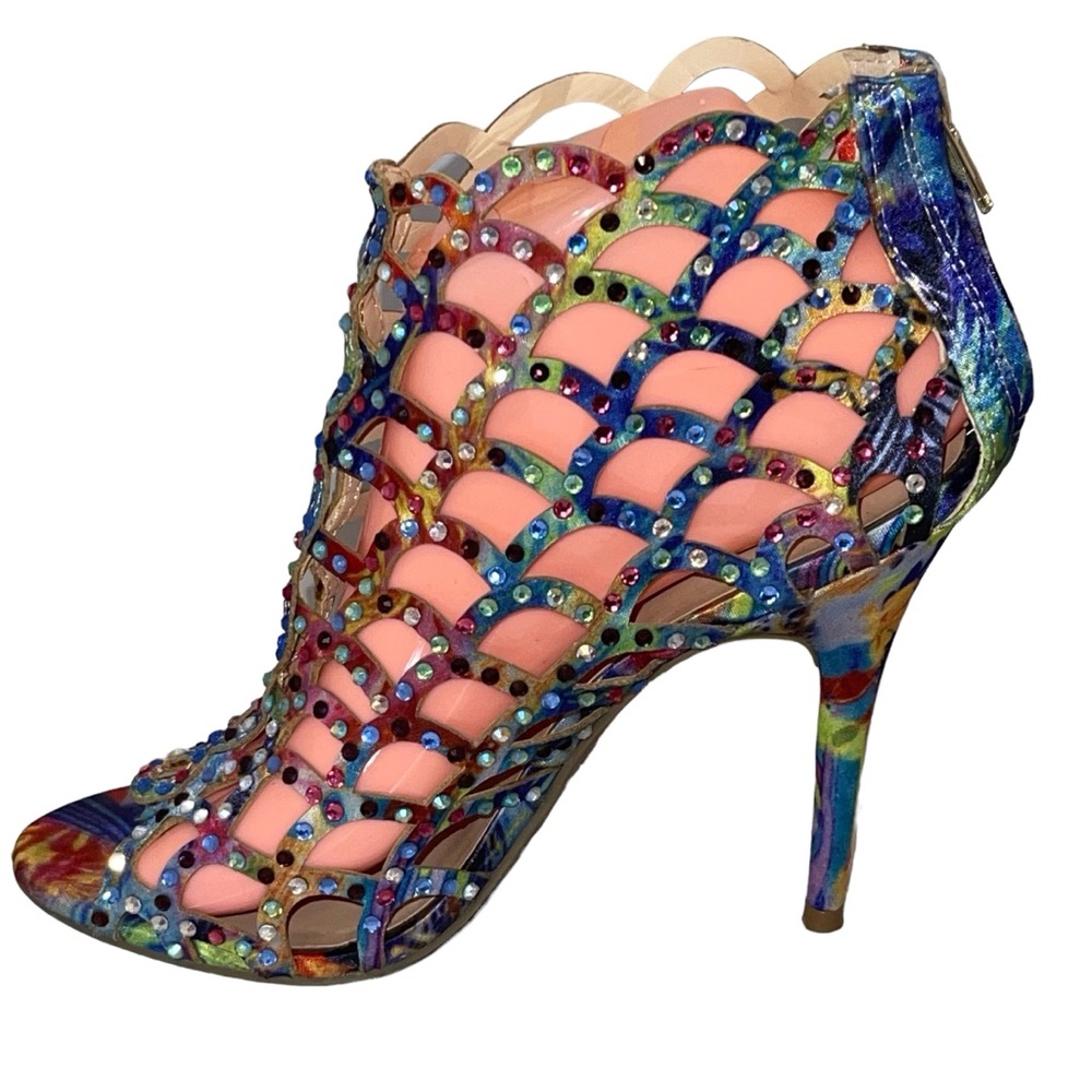 🤑Ziti Soho Duran Colorful Jewel Studded Peeptoe Stiletto #holiday#Sexy#Prom